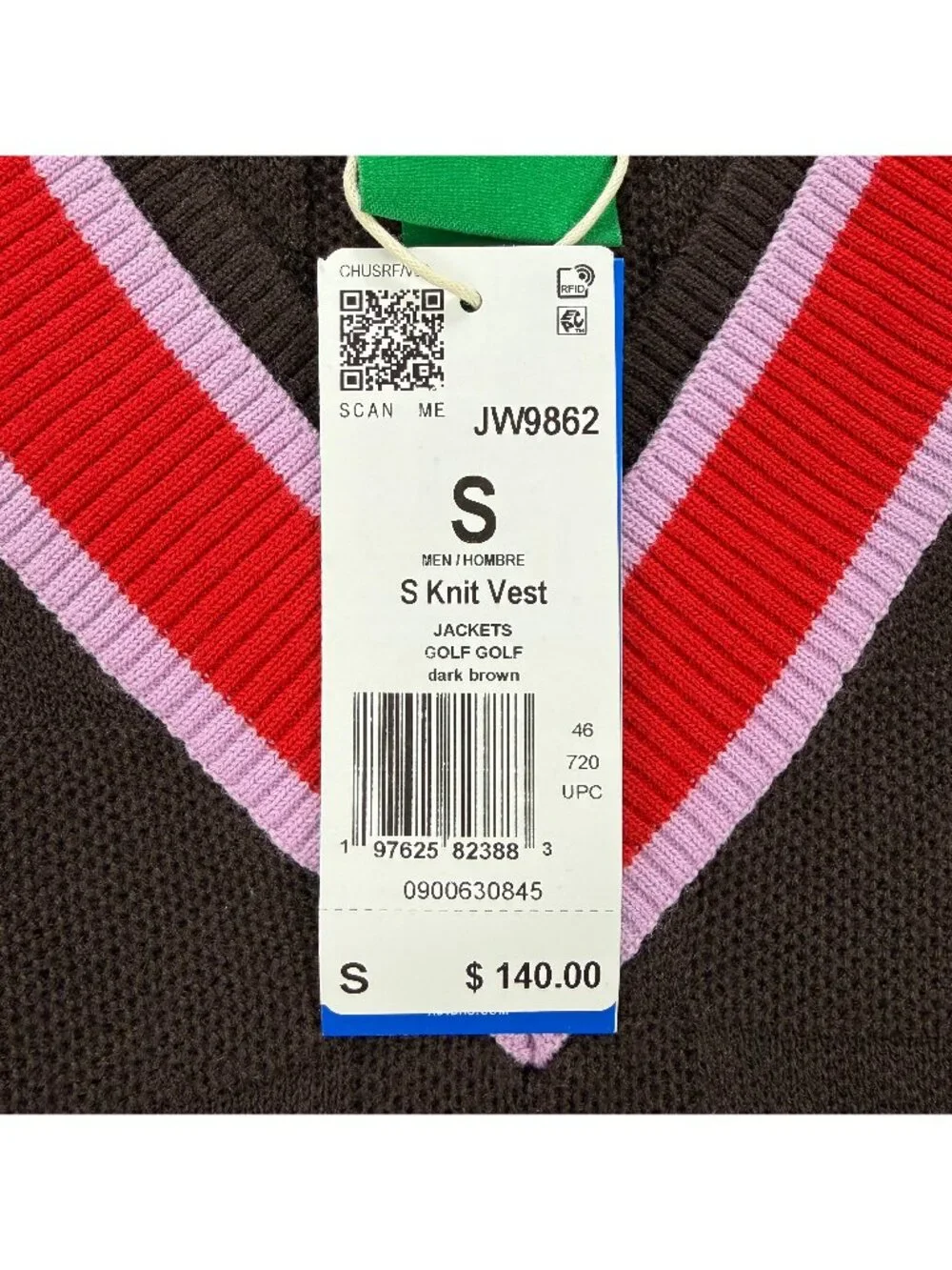 Adidas Knit Vest Men Small S Dark Brown Golf Club Wool V Neck Sweater Sweatshirt